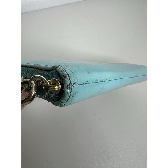 Fossil Teal Leather Zip Around Wallet Wristlet - Picture 7 of 16